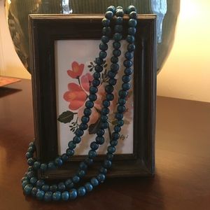 Noonday long teal blue beaded necklace/bracelet